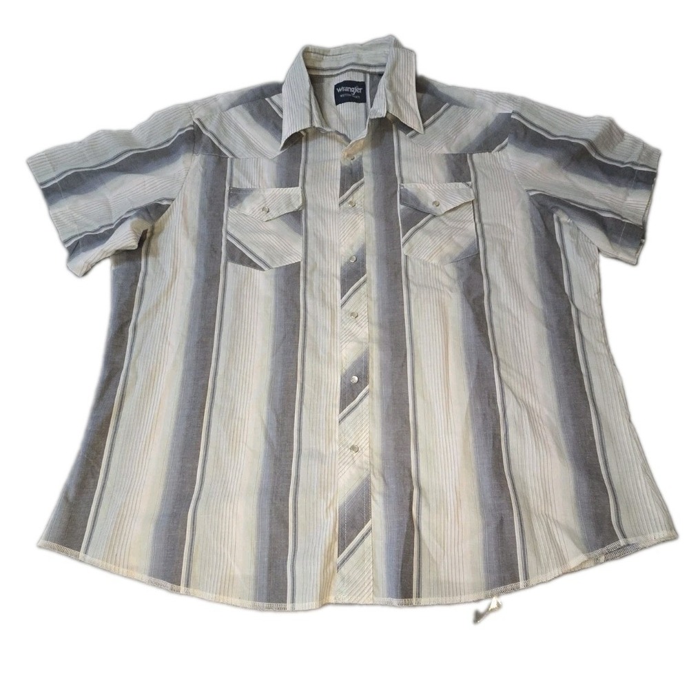 Vtg Wrangler Western Shirt Mens 2XL Gray Stripe Pearl Snap Rockabilly Cowboy 90s